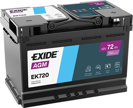 Exide 096 AGM Car Battery 72Ah EK720 12V - Car Batteries